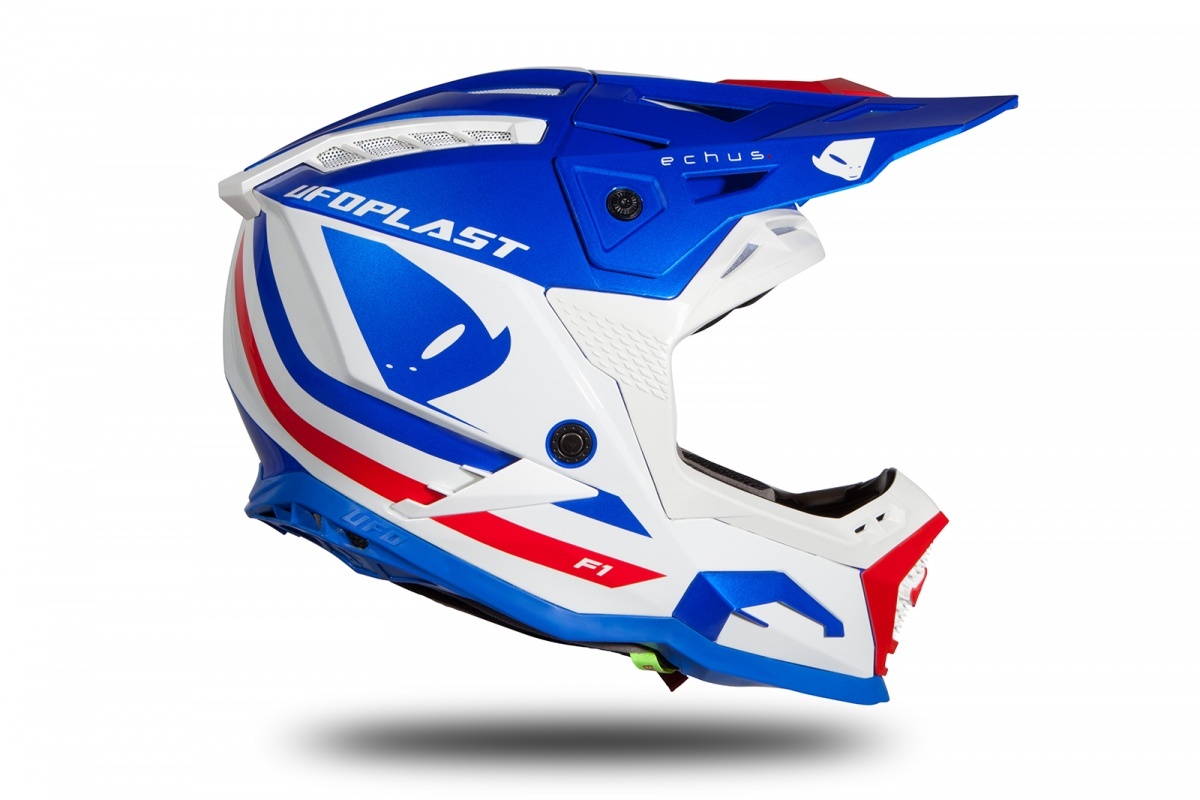 Motocross helmet Echus DOT blue, white and red glossy