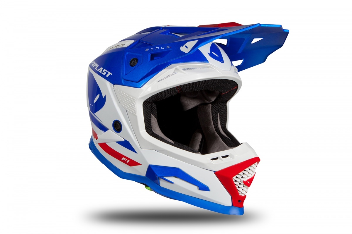 Motocross helmet Echus DOT blue, white and red glossy