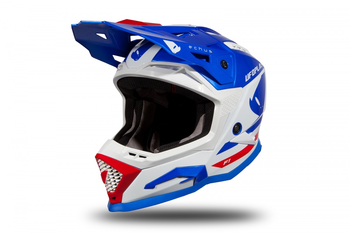 Motocross helmet Echus DOT blue, white and red glossy