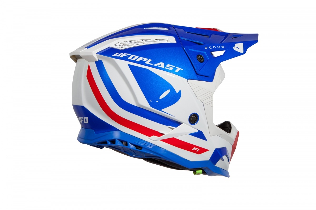 Motocross helmet Echus DOT blue, white and red glossy